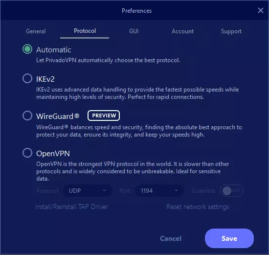 Privado VPN Protocols 