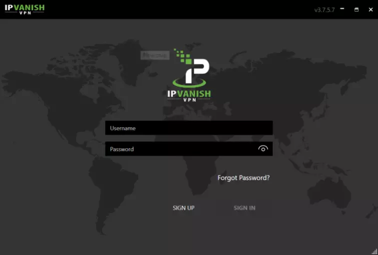 Login window for IPVanish