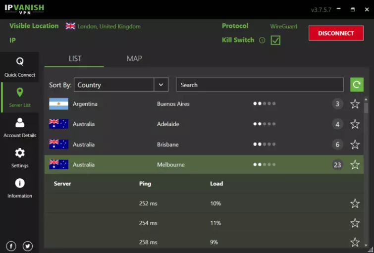 Server list for IPVanish