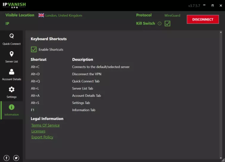 Shortcuts for IPVanish