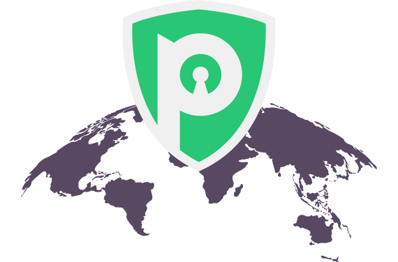 PureVPN logo over a world map