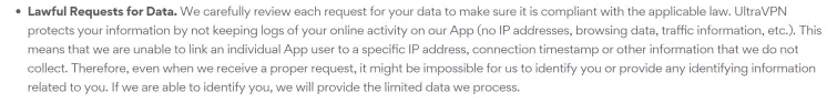 UltraVPN privacy policy
