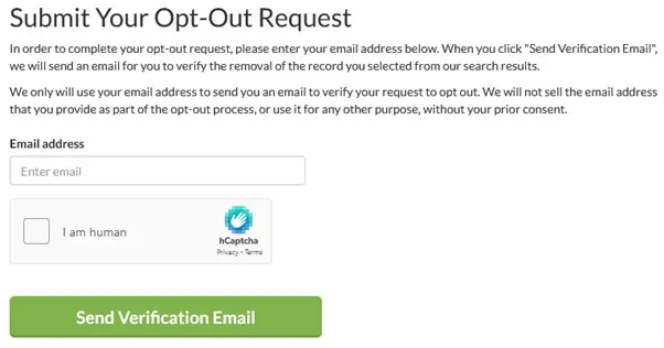 Enter an email address to begin the opt-out process.