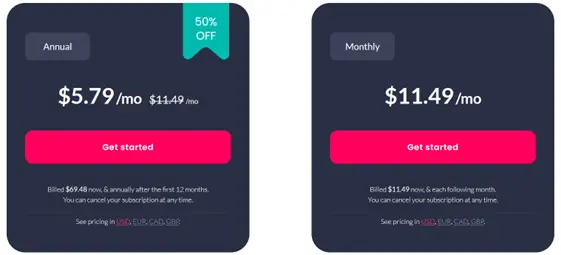 Subscription costs for Incogni.