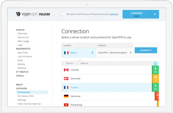 VyprVPN can be installed on select routers. 