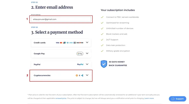 Atlas VPN accepts cryptocurrency