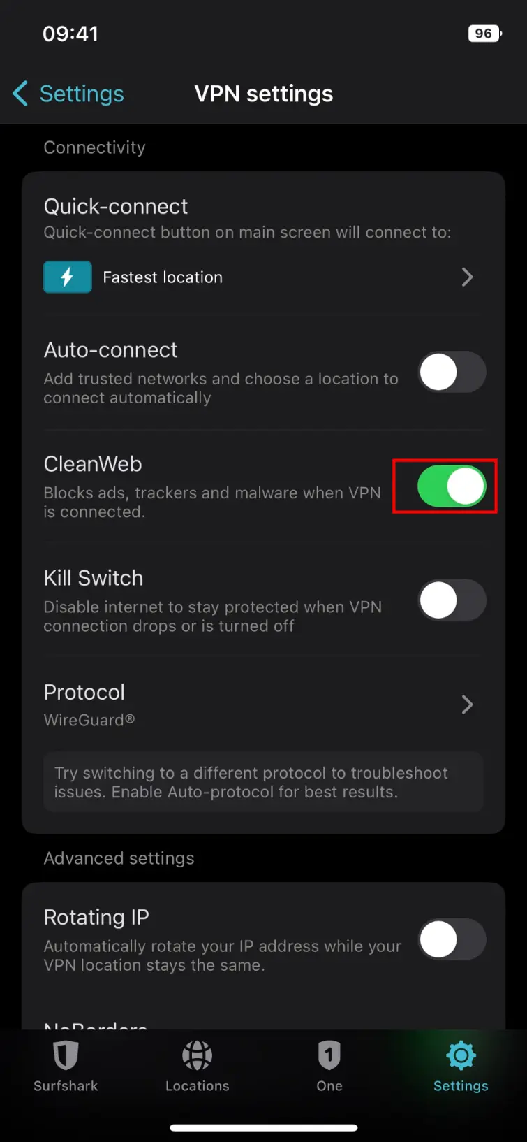 CleanWeb is easy to enable in the iOS app.