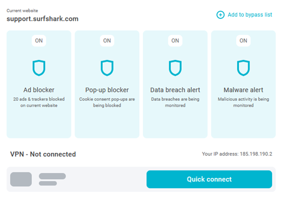 Surfshark's CleanWeb comprises four main features.