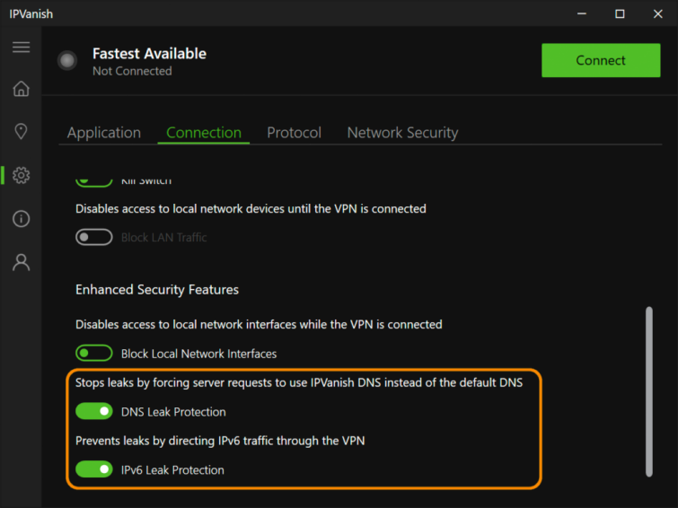 Ipvanish Allows Users To Disable Leak Protection For Some Reason.