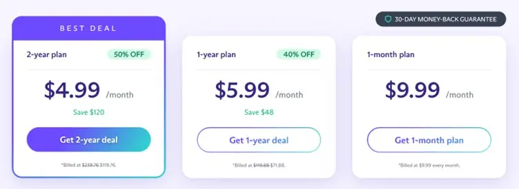 Proton VPN has three subscription options. 