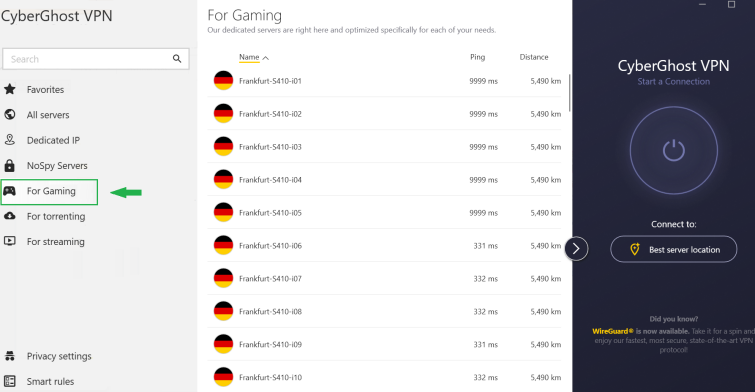 CyberGhost for gaming