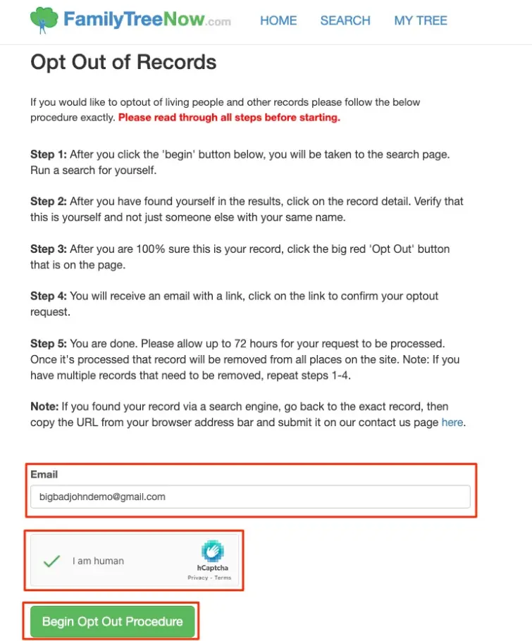 begin opt out procedure begin opt out procedure