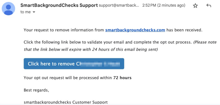 confirmation email received
