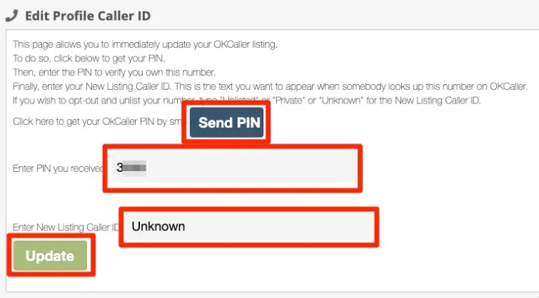 edit profile caller id