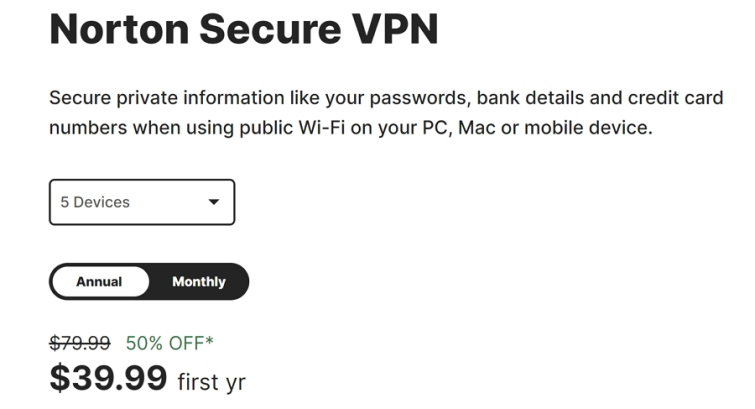 Norton Secure VPN price Norton Secure VPN one-month price