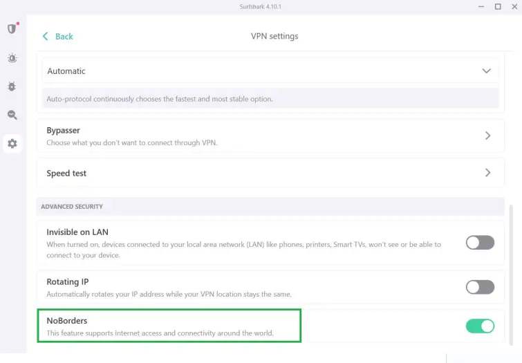 Surfshark VPN settings
