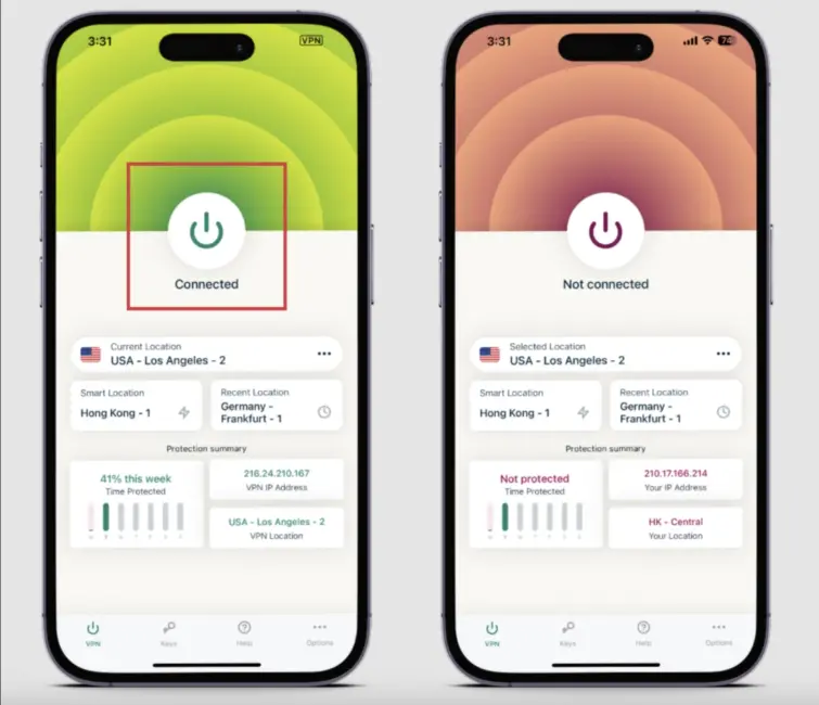 Express VPN on off button