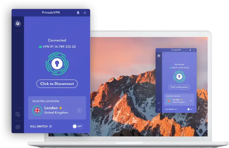 PrivadoVPN image, mobile and desktop version