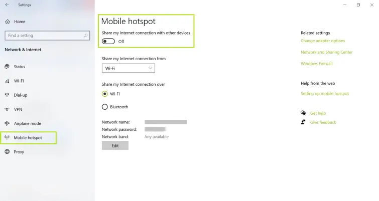 settings mobile hotspot