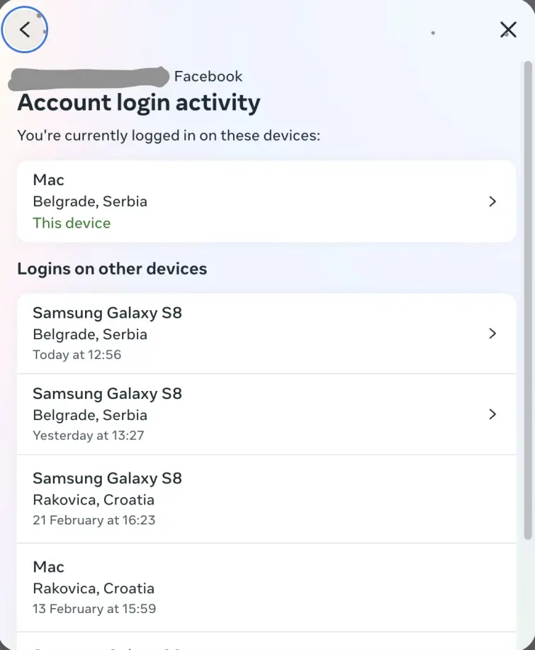 facebook log in activity