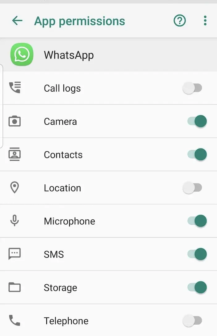 WhatsApp location button in Android settings