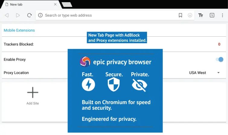 Epic privacy browser with AdBlock Epic privacy browser with AdBlock and Proxy extensions