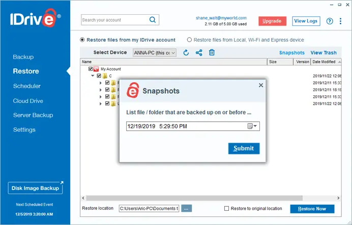 IDrive Snapshots IDrive with Snapshots feature