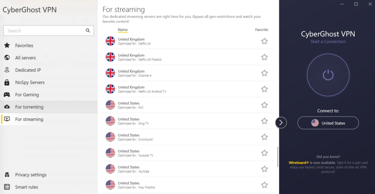 CyberGhost streaming